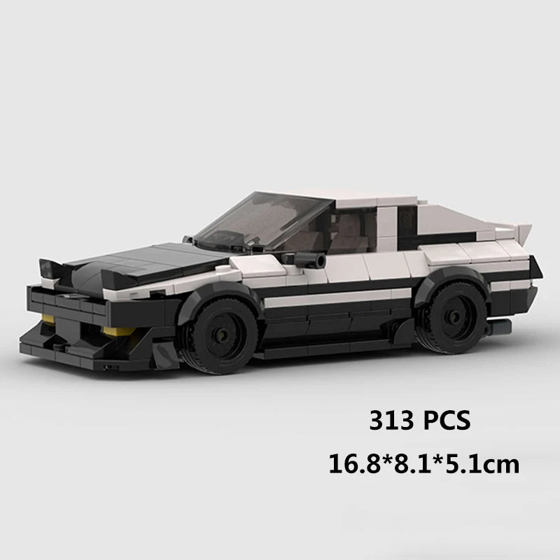 A black and white classic rally car building block set with a transparent roof.