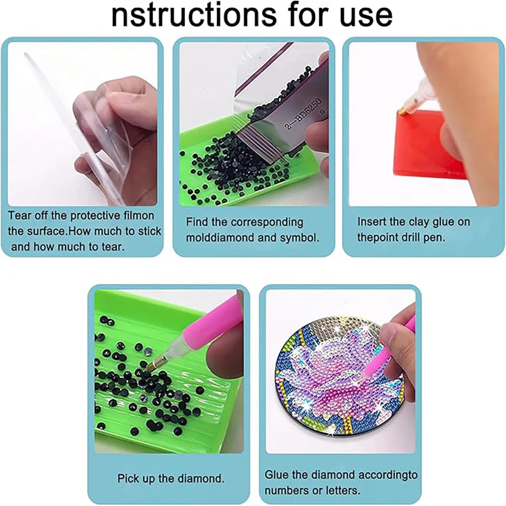 DIY Diamond Art Coaster Set with Holder - Acrylic Mandala Design, 8 Pieces