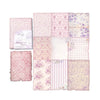 A collection of vintage pink and purple floral patterned paper sheets for journaling and scrapbooking.