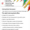 A coloring book description showing allowed and disallowed markers, along with details about the adult coloring book.