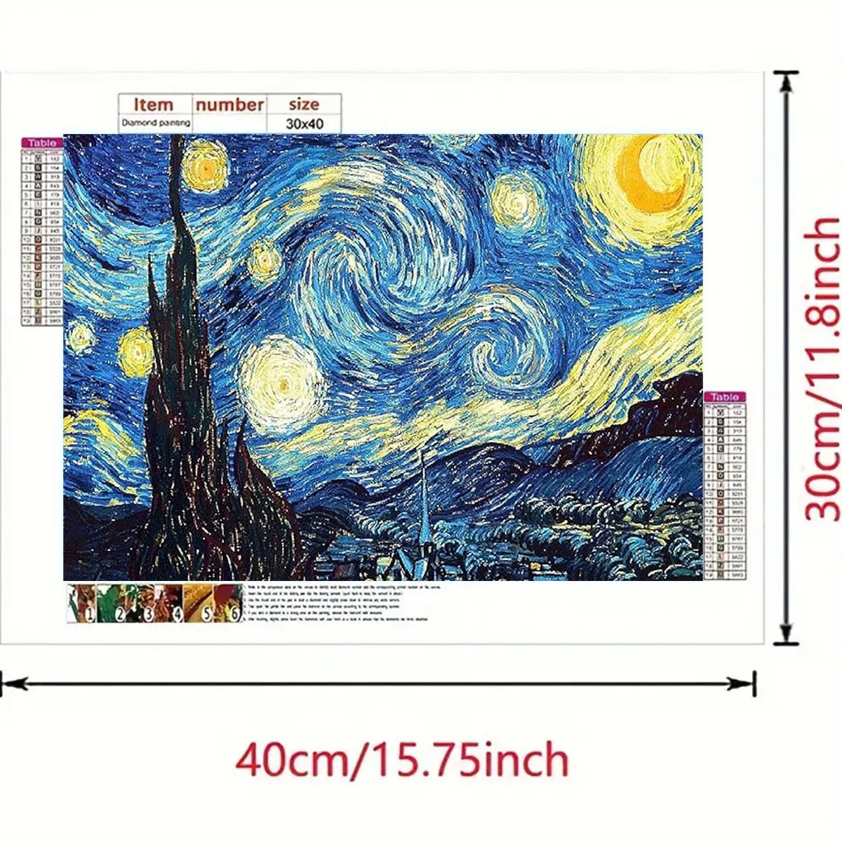 Van Gogh Starry Night Diamond Painting Kit – Full Drill DIY Set for Adults