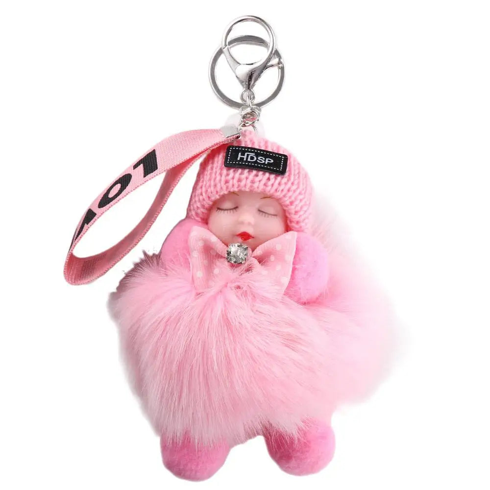 Kawaii Plush Keychain with Sleeping Baby Design