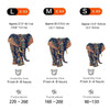 Three sizes of elephant wooden puzzles for adults, labeled L, M, and S, showing piece counts and assembly times.