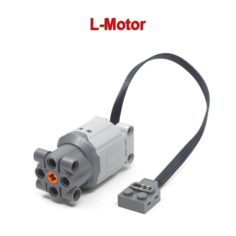 L-Motor technical power functions motor set with a black wire and gray housing