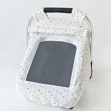 A white breathable baby stroller sunshade cover with a dark gray panel and dotted pattern.