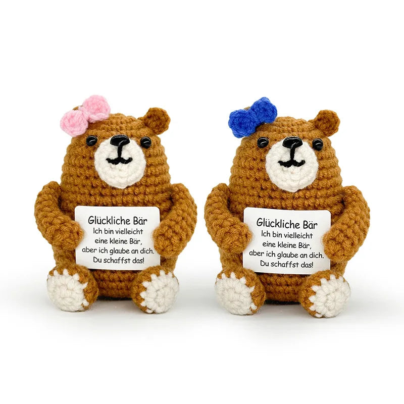 Handwoven Bear Emotional Support Doll – Cute Crochet Desk Companion