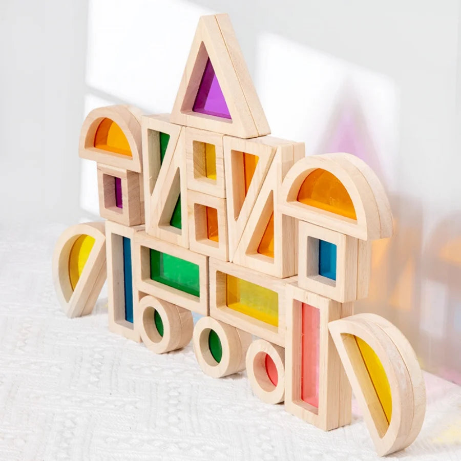 Rainbow Wooden & Acrylic Building Blocks for Creative Play