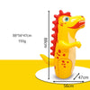 A yellow inflatable dinosaur punching bag with spikes and features dimensions of 88x56x47 cm.