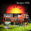 A model of a Vampire Villa building set featuring a modern house, trees, and bats against a dark background.