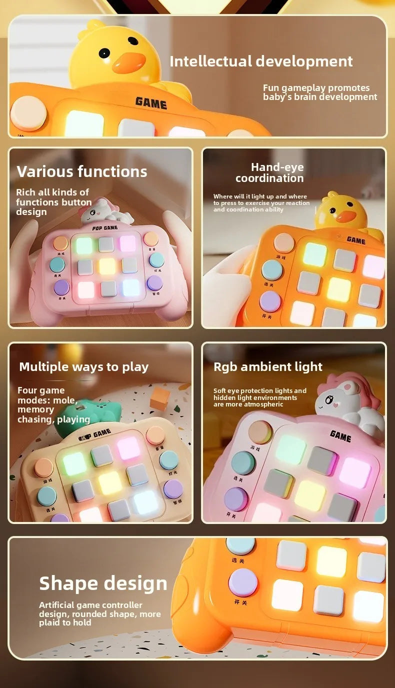 A yellow Montessori busy board with LED light switches designed for baby's brain development and fun gameplay.