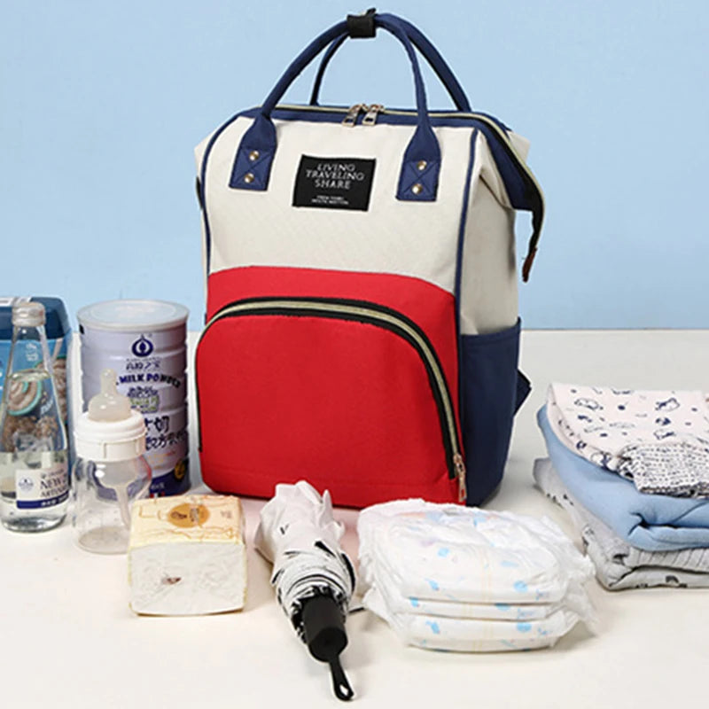 Canvas Baby Diaper Bag with Thermal Bottle Pockets & Hanging Design