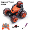 Orange upgraded version of a 2.4G remote control stunt car with 5 wheels and 360 degree action features.