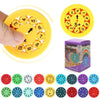 A collection of colorful math fidget spinners showing various numbers and symbols for educational play.