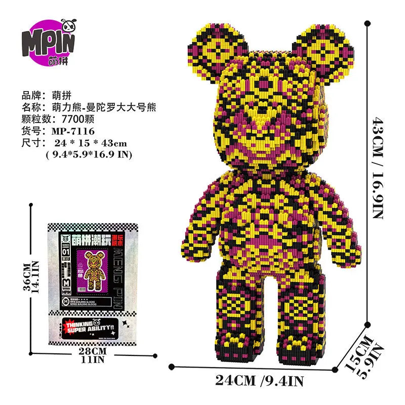43cm Creative Bear Building Blocks – Candy Color Fluid Art Model for Adults