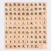 A wooden alphabet letter tile set showing various uppercase and lowercase letters arranged in a grid.