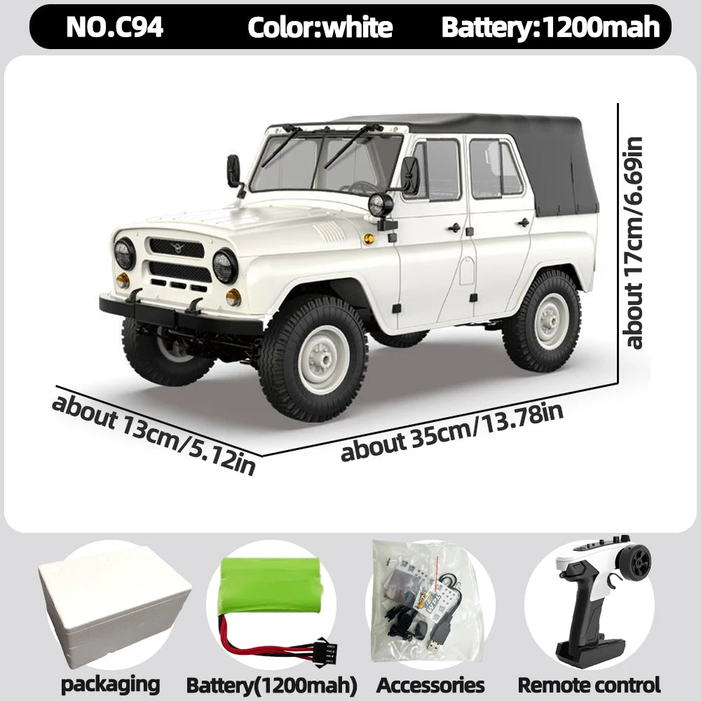 White WPL 1/12 Scale 4WD Off-Road RC Rock Crawler Truck with accessories and battery