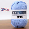 A skein of light blue soft chunky t-shirt yarn for crochet and knitting, packaged as a 2-pack.