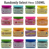 A collection of various 150ml slime products in colorful jars including glitter, butter, and glossy types.