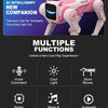 A pink robotic dog companion with a screen, demonstrating multiple functions like voice command, cool light, stunt moves, sma