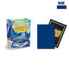 A blue Dragon Shield card sleeve box and a blue matte card sleeve are shown.