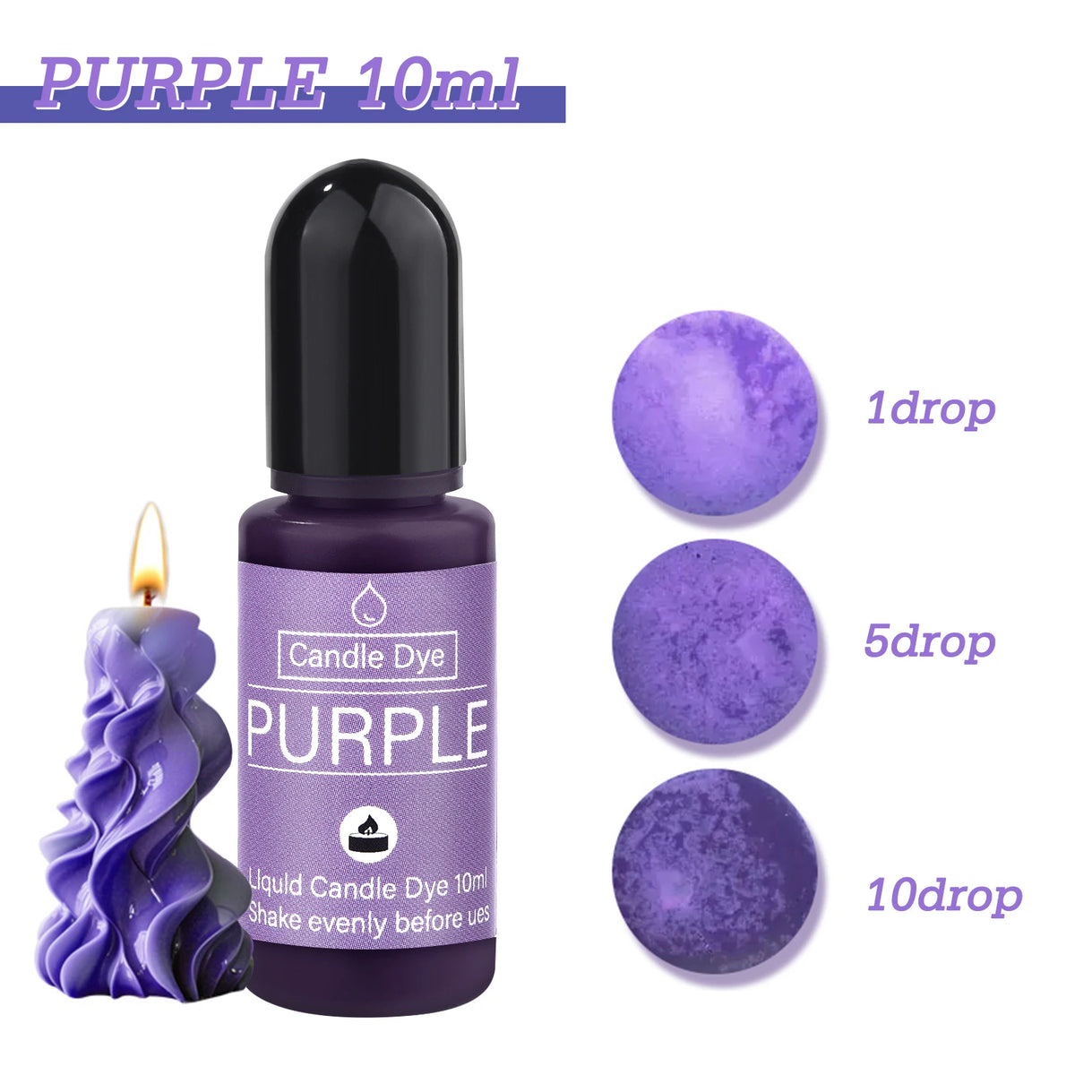 Purple 10ml candle dye bottle with dropper and purple liquid pigment samples