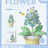 A set of plastic flower blocks with different shapes used to build a model, shown alongside packaging and product details.