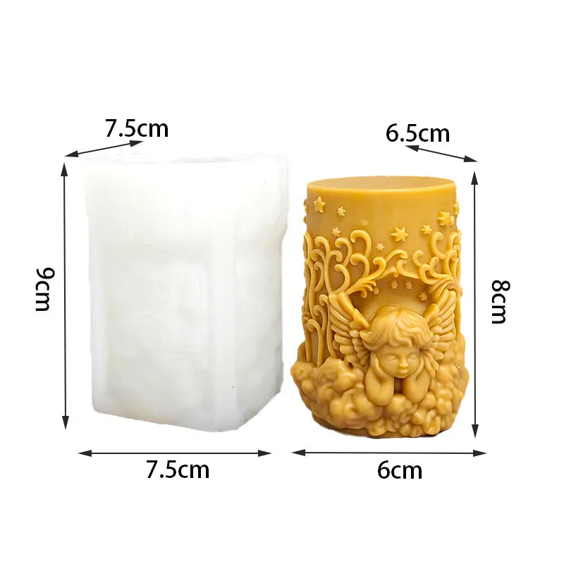 A detailed silicone mold shaped like an angel for making candles and soap