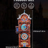 A detailed 3D metal puzzle kit of a Prague astronomical clock model displayed against an architectural background.