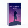 A dark purple box for the Lovers Messages Oracle deck featuring a silhouette of two figures against a starry night sky.