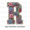 Floral letter R patch made of embroidery for DIY clothing and accessories