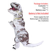 A white and brown inflatable T-Rex costume for adults standing upright.