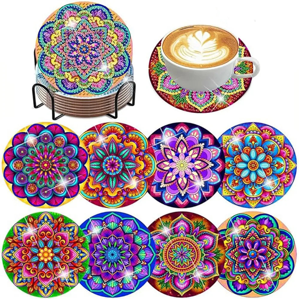 DIY Mandala Diamond Art Coaster Set with Holder