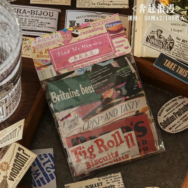 A collection of vintage decorative stickers featuring various designs for journaling and scrapbooking