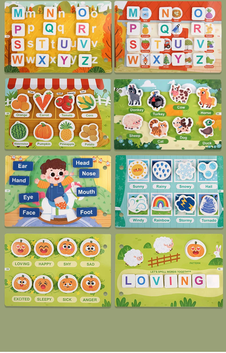 Montessori Quiet Book – Interactive Word Recognition & Early Learning Activity Book for Kids