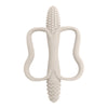 A light beige silicone teether with a textured top and an easy-grip handle for babies.