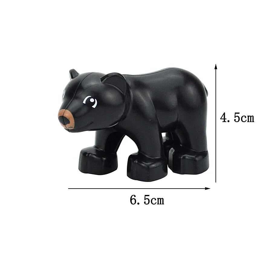 A black plastic zoo animal building block shaped like a bear.