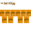 A set of ten boxes for NX35 guitar strings, packaged in orange and yellow.