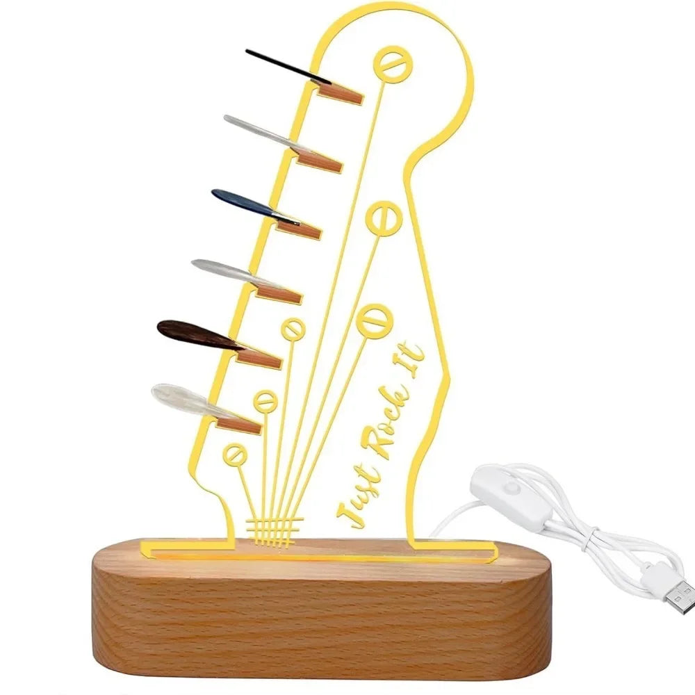 Guitar Pick Display Stand with LED Light and Wood Base