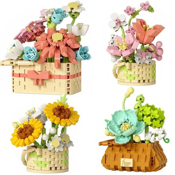 Holz-Bauklötze in Form von Blumen und Körben für DIY-Wohnaccessoires