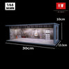 A 1/64 scale modular car display garage featuring an acrylic showcase and detailed interior structure.