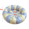 Round inflatable toddler pool with yellow and blue stripes, showing dimensions of 25cm, 48cm, and 75cm.