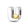 Sterling silver letter U charm with a gold heart accent