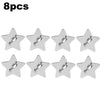Eight silver star-shaped phone charm hooks with adhesive backing