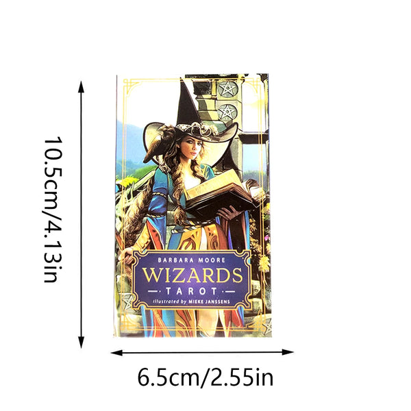 Tarotkort illustration med kvinde i historisk tøj og mystiske elementer.