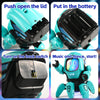 Steps show how to operate an interactive dancing duck robot toy including opening the lid, putting in the battery, turning on