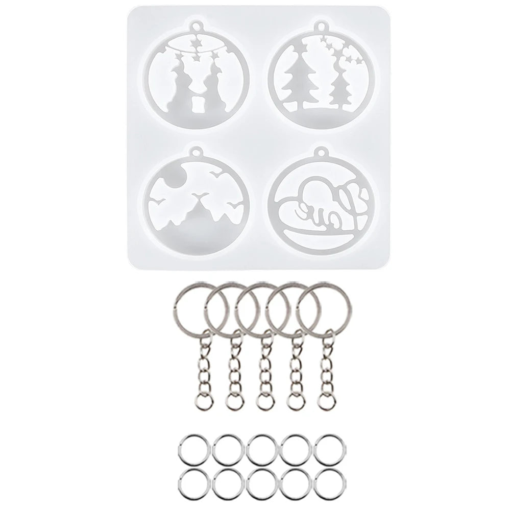 A silicone mold set featuring various festive Christmas shapes for jewelry and craft projects.