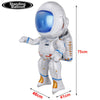 A white astronaut foil balloon decoration with a blue visor and gold accents.