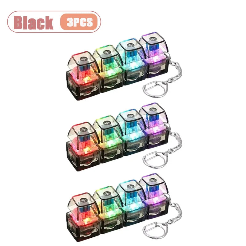Black 3PCS LED keyboard keycap fidget keychain for stress relief