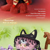 A black cat-ear hat plush doll with pink fur and black accents