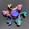A set of rainbow metal fidget spinners featuring a smooth, iridescent finish and various animal designs.
